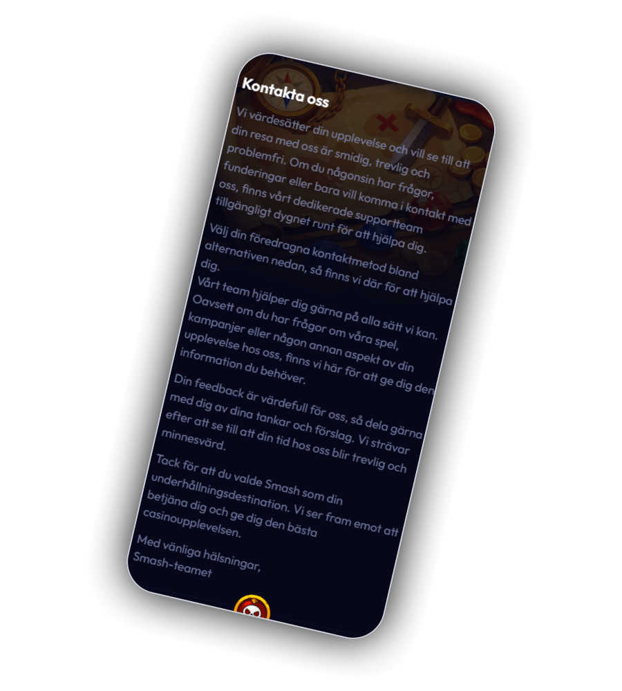 Sidan Kontakta oss hos Smash Casino visad i mobilen